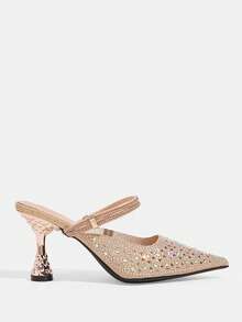 CUCCOO TILAWA Embroidery Champagne Sparkling Rhinestone Elegant Elegant Sexy Pointed Women's High Heels - Diamond Belt Slip-On Exquisite Design - Champagne - View 3