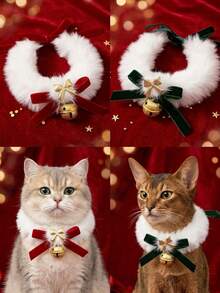 PETSIN 1PC Pet Collar, Handmade Red Bowknot Neck Decoration With Bell, Festive Christmas New Year Wedding Neck Collar For Cats & Dogs - Multicolor - View 3
