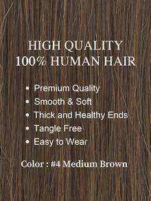 2Pcs/Set Short Straight Clip In Human Hair Extensions,6-10 Inch Medium Brown Real Human Hair Clip On Hair Pieces For Women, Add Instant Hair Volume Increase Hair Thickness - S4 - View 2