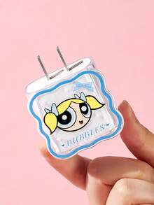 THE POWERPUFF GIRLS X SHEIN Pelindung Kabel Data, Cocok untuk Charger , Set 4 Buah Pelindung Kabel Ponsel, Pelindung Charger (Tidak Termasuk Kabel Data) - Biru - View 6