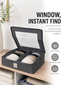 1PC Hat Storage Box Visible Multi Function Large Capacity Foldable Baseball Cap Organizer With Lid Dustproof For Home Closet Bedroom Entryway Travel Durable Stackable Space Saving Clear Window Quick Access - Dark Grey - View 6