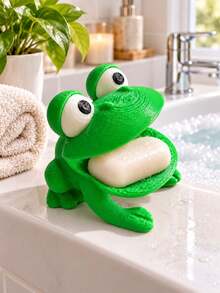 1Pc Frog Shaped Sponge Drainer Holder, Plastic Drainage Storage Rack For Kitchen Countertop Bathroom Sponge Rag Brush, Gift For Wedding Graduation Back‑To‑School - Multicolor - View 5
