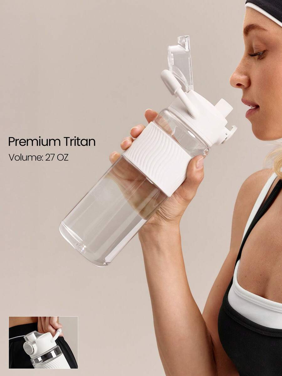 GLOWMODE 27oz Tritan Water Bottle With Carry Handle & One-Touch Lid Gym Fitness Studio Work Travel Hiking Daily Active Casual - White - View 1