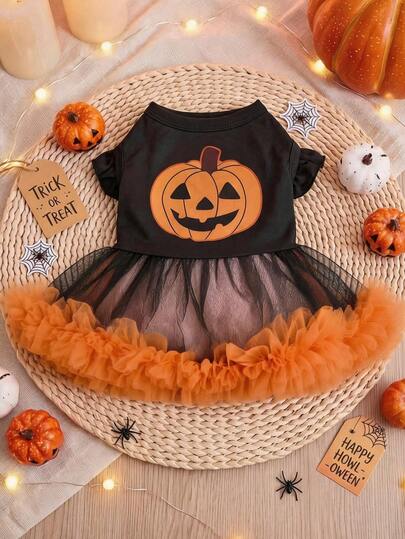 PETSIN Halloween Pumpkin Mesh Tutu Skirt For Pets