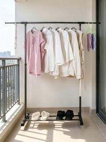1pc Freestanding Clothes Drying Rack, Simple Balcony Laundry Hanger, Bedroom Storage Clothes Hanging Rod, Indoor Garment Rack - Black - View 10