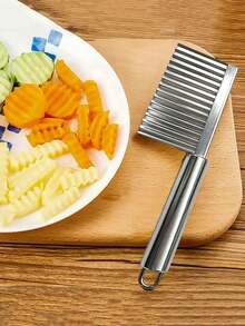 Thin Stainless Steel Potato Knife For Cutting Potatoes, Corrugated Knife, Kitchen Household Vegetable Cutting Tool, Fancy Cutter - Ultra Thin Blade For Slicing, Handle, Multipurpose Wave Cutter For Fruits & Vegetables - White - View 2
