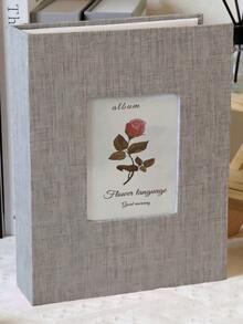 SHEIN Linen Cover Flowers Photo Album With Display Window: Modern Simplicity, Holds 200 Photos, Photo Frame Perfect For Family Memories And Gifts Easter Home Decor Wedding Decor - Multicolor - View 9