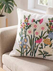 1 Piece, Ins Wind Fresh Flower Embroidered Pillowcase, Sofa Cushion Cover Decorative Pillowcase, Chenille Material, Embroidery Process, Very Suitable For Bedrooms, Sofas, Beds - Multicolor - View 2