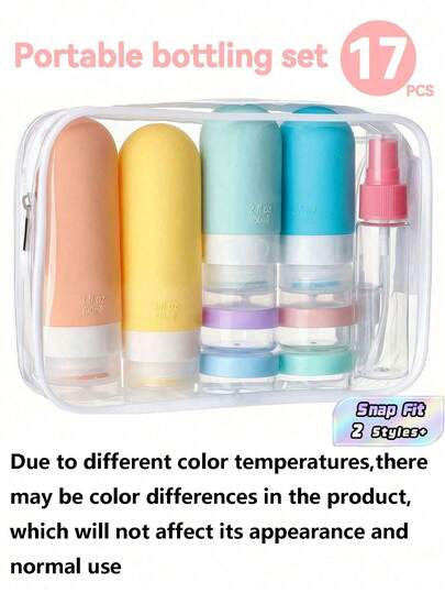 Travel Essentials 17pcs/Set, Silicone Travel Bottles For Toiletries, Leakproof Empty Refillable Liquid Container Travel Essentials For Cosmetics Shampoo Soap Conditioner Lotion Liquid, Travel Accessories With Portable Storage Bag Split