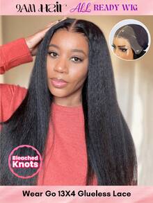 ALL READY WIG Kinky Straight 真人髮假髮 自然黑 13x4 蕾絲 無膠 18-26 英吋 180% 密度 Kinky Straight 自然外觀 漂白髮結 預拔髮際線 豐盈蓬鬆 自然髮際線 即戴即走 女款 - SNatural - 查看 1