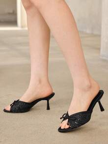 MOTF WOMEN'S FASHION SEQUINED MESH SANDALS - Pure black - View 5