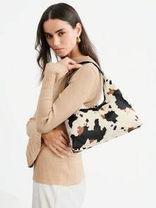 SHECARRY Women's Fashionable Simple And Elegant Classic Cow Pattern Short Plush Shoulder Bag, Daily Commuting Shopping - cow pattern - View 6