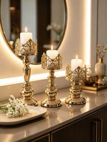 Vintage European Crown Candle Holder, Electroplated Iron Candlestick, Aromatherapy Candle Tray Decor Ornament, Tabletop Candle Container For Home Decor - Multicolor 4 - View 11