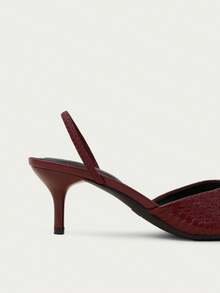 Nöista Sepatu flat bertali belakang anyaman warna burgundy dengan ujung runcing dan tali elastis minimalis untuk keanggunan sehari-hari yang berkelas. - Burgundy - View 14