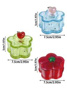 Joivida 1PC/2PCS Cute Floral Trinket Box Glossy Translucent Plastic With Cherry Heart Star Handle Multi Purpose Storage Case Lovely Tabletop Decor For Dressing Table - Multicolor - View 3