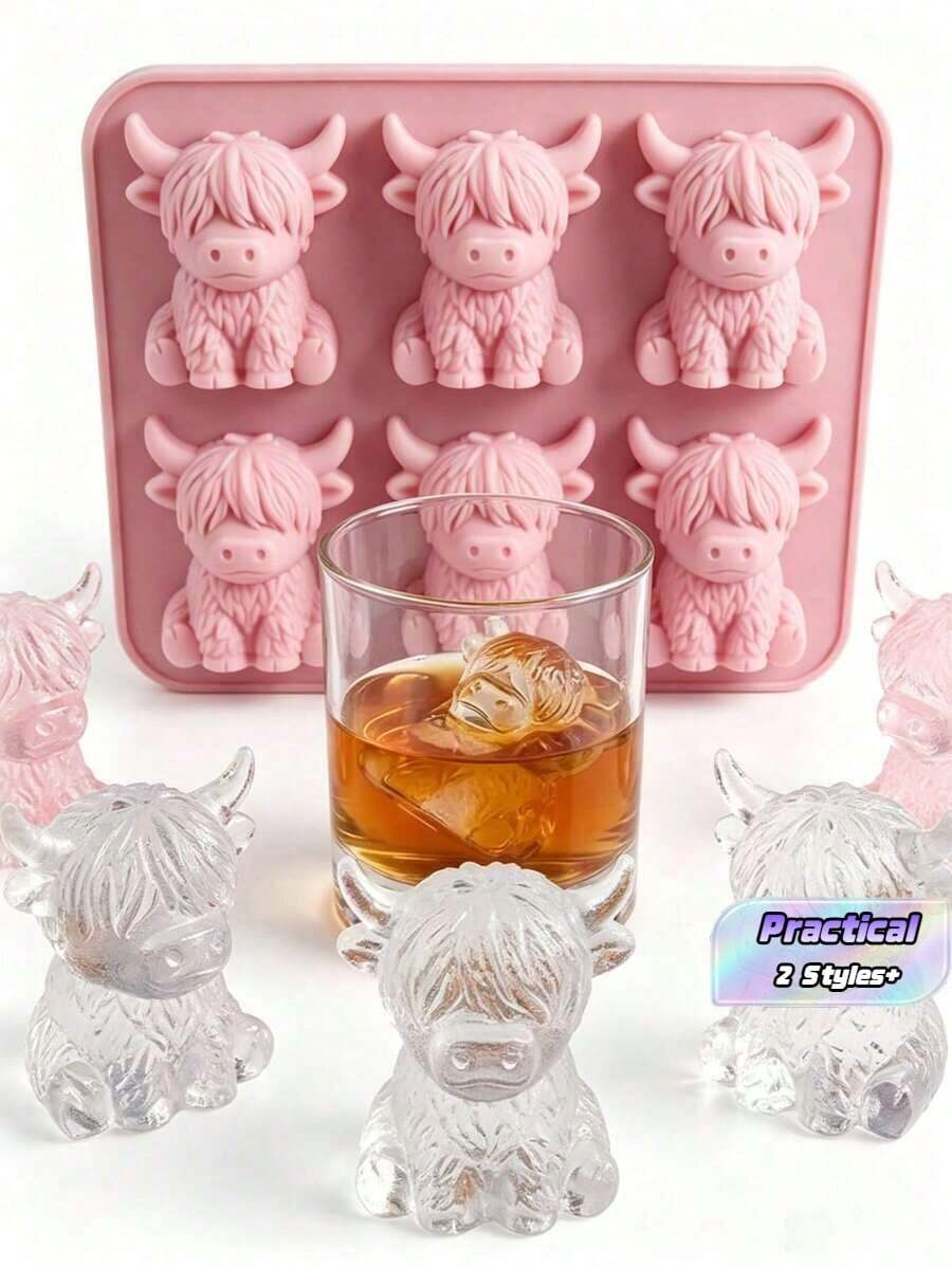 Cute Three-Dimensional Cow-Shaped Ice Cube Mold, Multi-Functional Chocolate Mold For Home. Ice Cube Tray For Refrigerator, Suitable For Home, Bar, Club, Whiskey, Parties, And Gifts - Small Mountain Cow Ice Cube Mold, Kitchen Accessory, Household - Multicolor - View 1