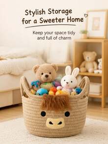 Cute Cow Cartoon Cotton Rope Woven Basket, Desktop Storage Organizer For Keys Sundries - multicolor - View 6