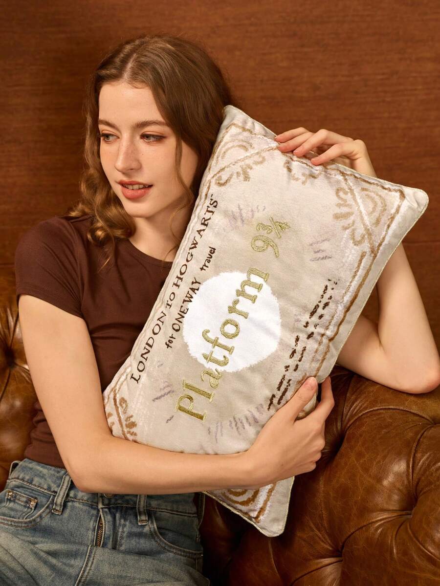 HARRY POTTER X SHEIN Ticket Modeling Throw Pillow - Brown - View 1