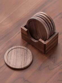 1pc Black Walnut Wood Coaster / 1set Coaster Set / Round Coaster / Beech Wood Coaster Set / Coffee Cup Coasters, Table Decor - Walnut - View 17