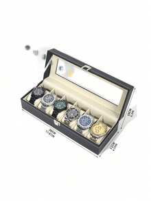 PU Leather Watch Storage Box With Glass Lid, Multi Slots Watch Display Organizer Case For Watch Collection - default - View 10