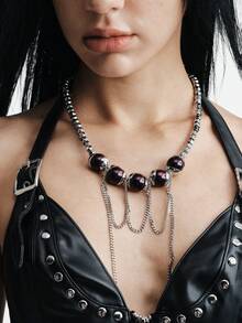 MortiRose Silver Stainless Steel Bead Splicing Gothic Vintage Necklace - Silver - View 1