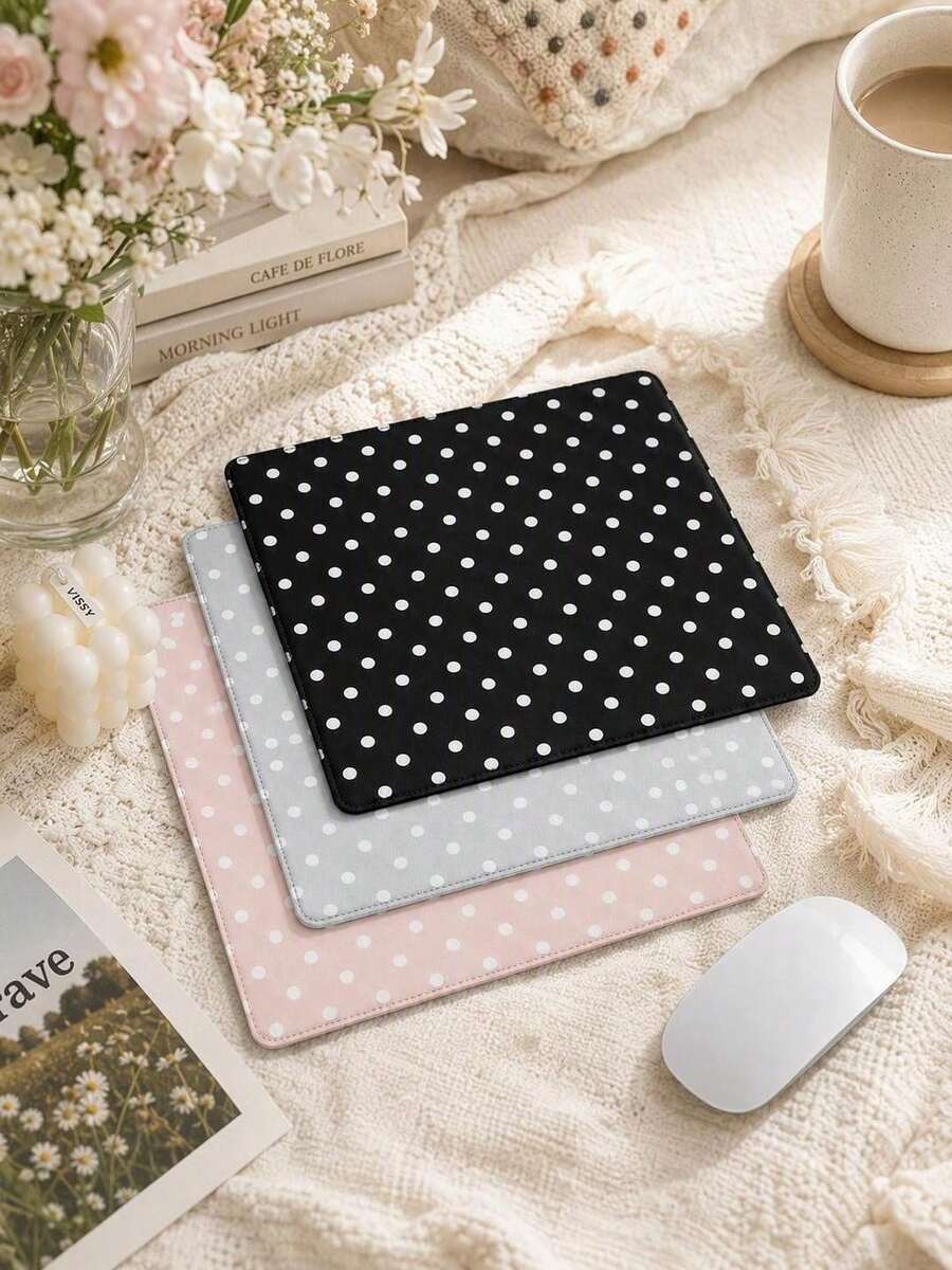 Haus Hana 1Pc Polka Dot Pattern Mouse Pad, Non‑Slip Base Minimalist Elegant Desk Mat, Smooth Gliding Surface Desktop Mousepad, 3 Colors Available, Fashion Portable Desk Accessory For Laptop Office Home Daily Work Study Use - View 1