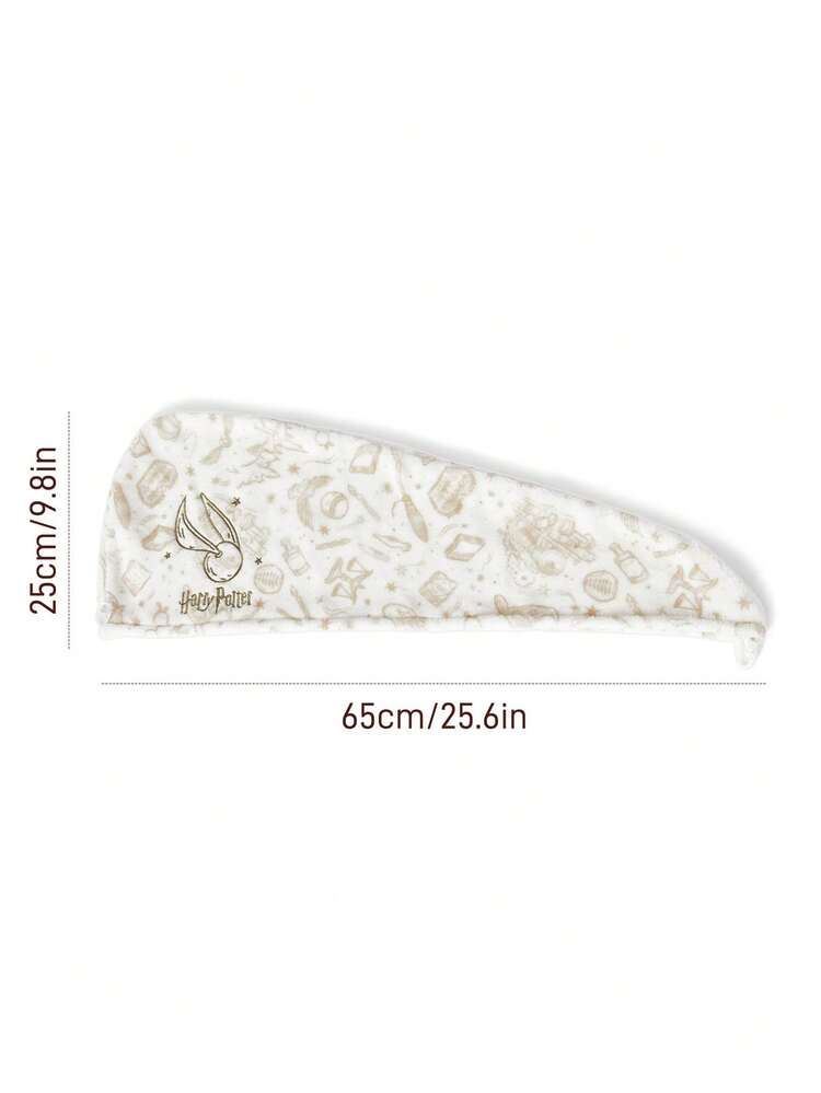 HARRY POTTER X SHEIN Gold Embroidered Dry Hair Cap, Gifts, Home Bathroom Decor Summer Dry Hair Towels, Back To School - White - View 3