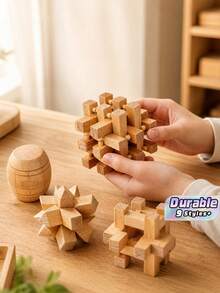 1 Set Of Wooden Kongming Lock / Luban Lock Toys, Brain-Teasing Stress Relief Puzzle Games For Adults With Comprehensive Intellectual Development Solutions, Office Desktop Toys, Metal Puzzles, IQ Puzzles, Lock Puzzles, Jigsaw Puzzles, - Multicolor - View 1