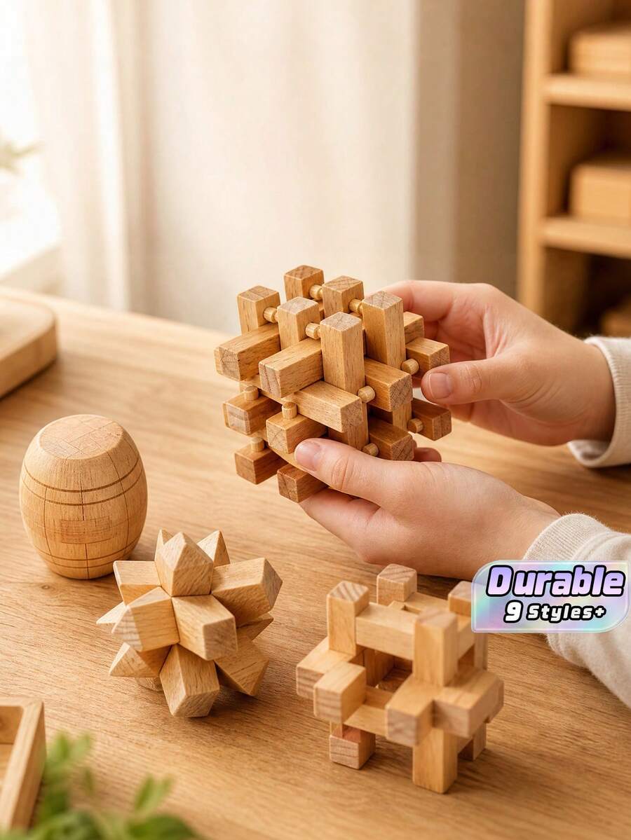 1 Set Of Wooden Kongming Lock / Luban Lock Toys, Brain-Teasing Stress Relief Puzzle Games For Adults With Comprehensive Intellectual Development Solutions, Office Desktop Toys, Metal Puzzles, IQ Puzzles, Lock Puzzles, Jigsaw Puzzles, - Multicolor - View 1