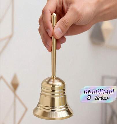 Sino de Latão com Manivela Manual - Disponível em Tamanhos Grande e Pequeno - Sino Decorativo Vintage com Pega - Ornamento de Secretária Colecionável