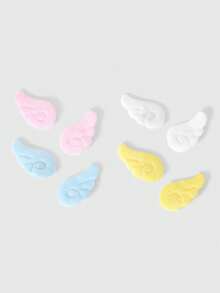 ROMWE Kawaii 8件組可愛麂皮天使之翼黃粉藍白配色胸針，適用於包包、衣物、帽子及配件，適合日常裝飾 - 黃粉藍白 - 查看 3