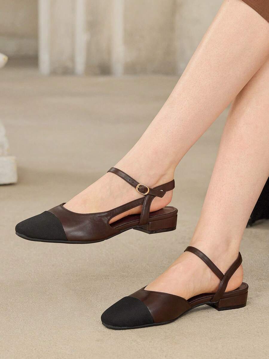 MOTF WOMEN'S NEW SPRING AND SUMMER COFFEE SQUARE TOE COLOR MATCHING SANDALS ELEGANT ELEGANT FLAT SHOES - Coffee Black - View 2