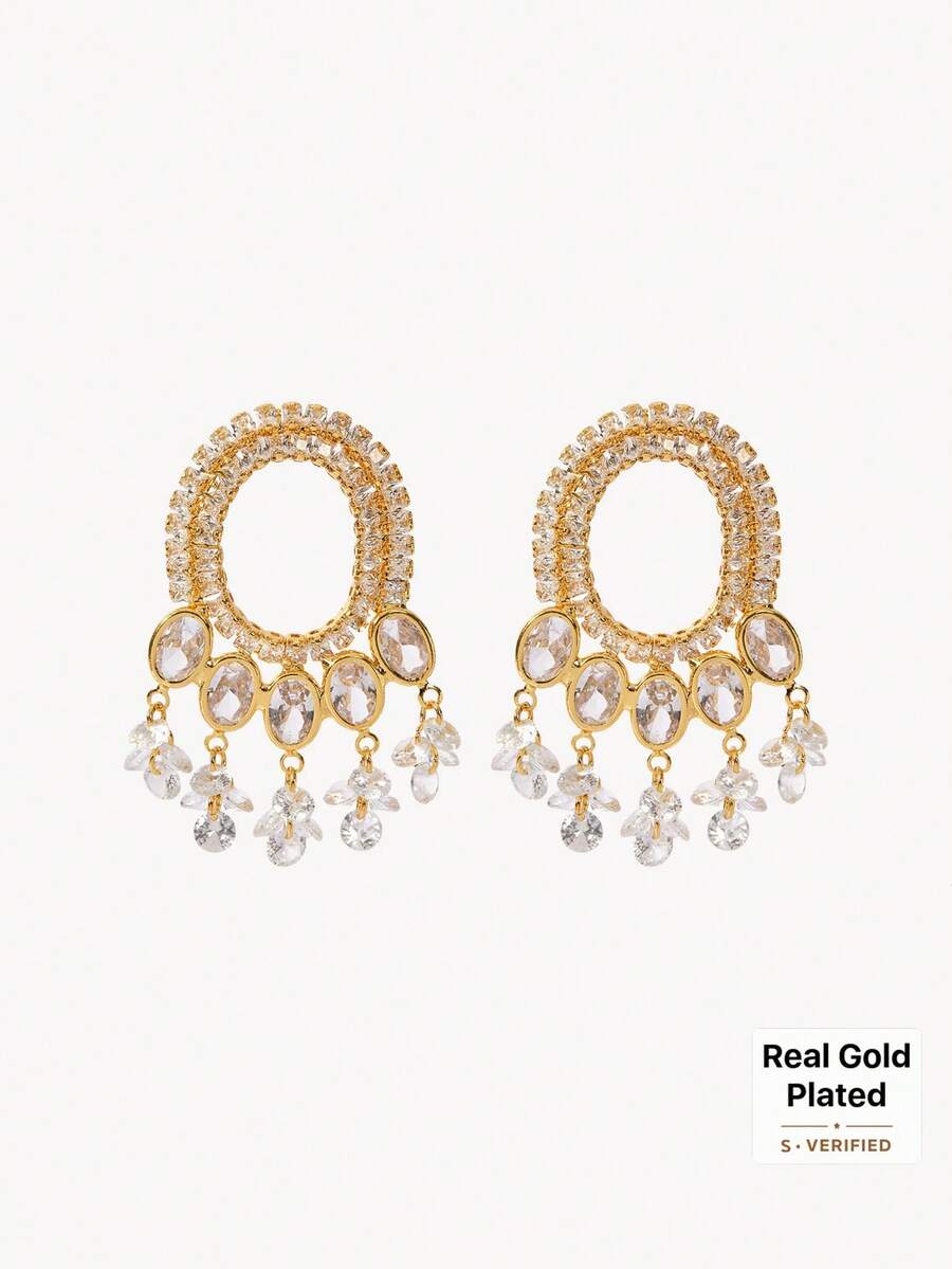 Opalesca 18k Gold-Plated New Super Flash Fringed Earrings Women's Fashion Light Luxury High-End Earrings - Yellow Gold - View 1