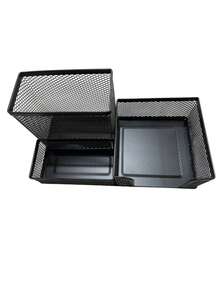 1pc Mesh Desk Organizer Multi Compartment Office Desktop Storage Holder For Pen Note Paper Stationery Home School Office Supplies - Black - View 5