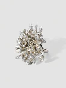 MortiRose Nhẫn hở ngọt ngào hình hoa hồng đính sequin thủ công màu bạc - Bạc - Xem 6