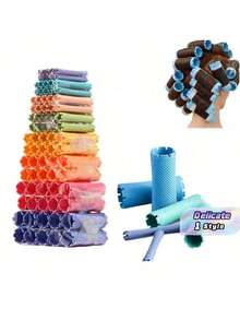 94-Piece Random Color Plastic Cold Perm Curling Rod Set, Japanese Style Professional Salon Hair Curling Rods, Hair Styling Tools, Elastic Perm Rubber Bands, Heatless Curls, Women'S Hair Accessories, 10 Sizes - Multicolor - View 1