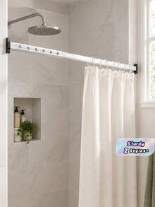 Foldable Shower Curtain Rod, Upgraded Thicker Aluminum Alloy, Rust-Proof & Moisture-Proof, Balcony Bathroom Drying Rack, Space-Saving, Easy Storage, Suitable For Various Wall Shapes, Corner/Flat Wall Installation, Adhesive/Drill Holes - Multicolor - View 1