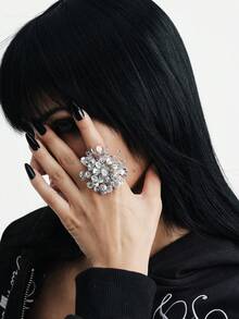 MortiRose Nhẫn hở ngọt ngào hình hoa hồng đính sequin thủ công màu bạc - Bạc - Xem 3