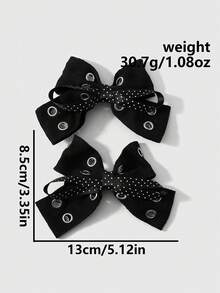 ROMWE Goth 2 Multi-Specification Y2k Dark Wind Black Air Eye Star Rivet Polka Dot Double-Layer Handmade Bow DIY Hairpin Duck Bill Clip, Combination Set - Black-53 - View 6