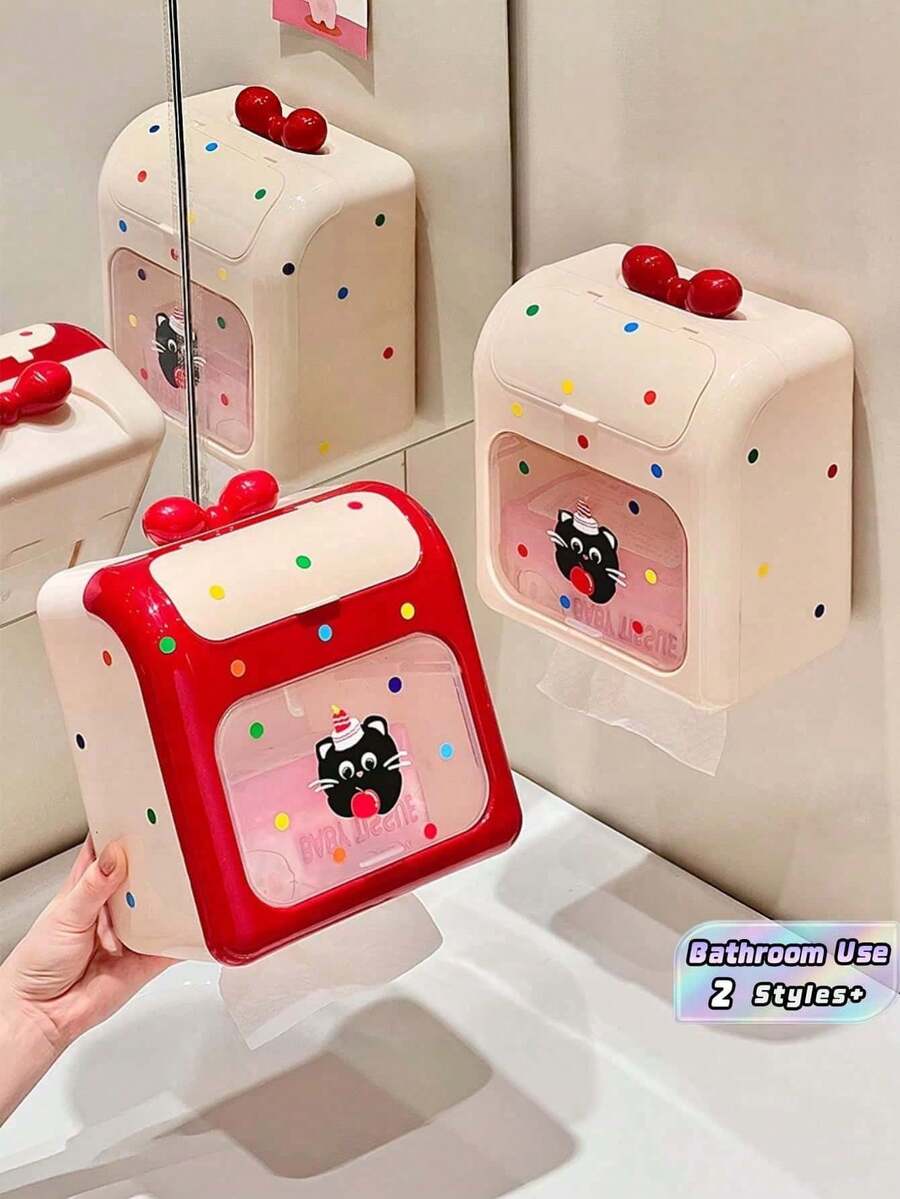 1PC Cream Style No Drill Wall Mounted Waterproof Tissue Box Holder Storage Organizer Rack For Bathroom Toilet Paper Towel Dispenser Space Saving Home Decoration - Multicolor - View 1