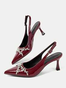 CUCCOO HITCHD Zapatos de tacón alto con pedrería de color burdeos y ramas puntiagudas, adecuados para bodas/eventos formales, uso diario, citas/fiestas y otras ocasiones - Burdeos - Ver 6