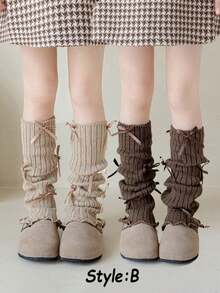 SHEIN 2 Pairs Of Girls Bow Socks Stacking Socks Lady Versatile - Multicolor - View 11
