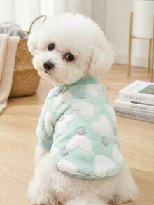 PETSIN 1 Pc Pet Universal Blue Flannel Warm Round Neck With White Heart Print - Multicolor - View 3