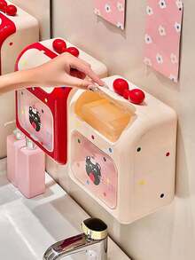 1PC Cream Style No Drill Wall Mounted Waterproof Tissue Box Holder Storage Organizer Rack For Bathroom Toilet Paper Towel Dispenser Space Saving Home Decoration - Multicolor - View 7
