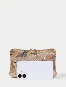 SHECARRY Ladies Elegant Beaded Gold Dinner Bag, Exquisite Simple Box Clutch Bag, For Parties, Festivals, Banquets, Weddings, Dress Matching - Gold - View 5