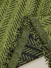 1 Pack Chenille Sofa Cover Blanket Stripe Pattern Soft And Durable Pet Friendly Machine Washable 100% Polyester Comes With Sofa Cover For Bedroom Living Room Home Decor - Green - View 2