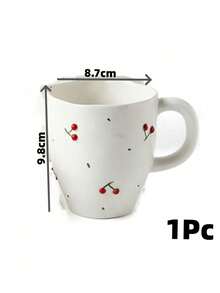 Cirelle 1Pc/3Pcs Ceramic Cup & Saucer Set, High-Temp Glazed Ceramic With Hand-Painted Cherry Prints, Heat & Cold Resistant For Holding Coffee And Tea, Ornamental Table Piece For Household Afternoon Tea And Indoor Counter Display. - Multicolor - View 14