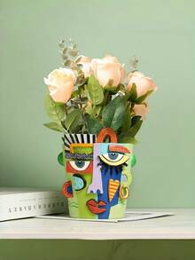 Brutalist Abstract Beauty Face Planter, Large Caliber Head Plant Pot, Creative Resin Flower Pot For Courtyard, Outdoor, Balcony, Greenery & Succulent, Unique Home Garden Decor - A - View 2