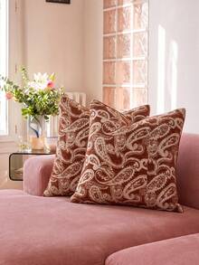 SHEIN One Piece (No Filler) Paisley Pattern Pillow Cover, Caramel Color Fashionable Retro Luxury Jacquard Chenille Cushion Cover, Suitable For Daily Home, Sofa, Bed Bedroom, Decorative Pillowcase, Universal In Spring, Summer, Autumn And Winter - Rust - View 9