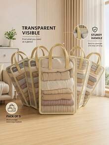 Transparent Mesh Storage Box With Sturdy Handles Foldable Breathable Visible Clothes Organizer Bin For Wardrobe Towels Bedding Home Sundries Closet Organization - Multicolor - View 8